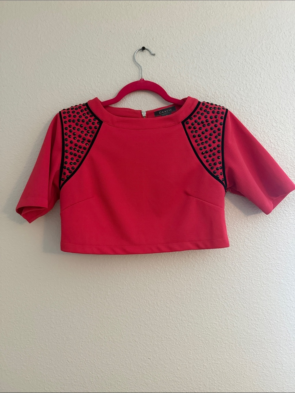 Gracia Hot Pink Cropped Top with Black Stud Detail